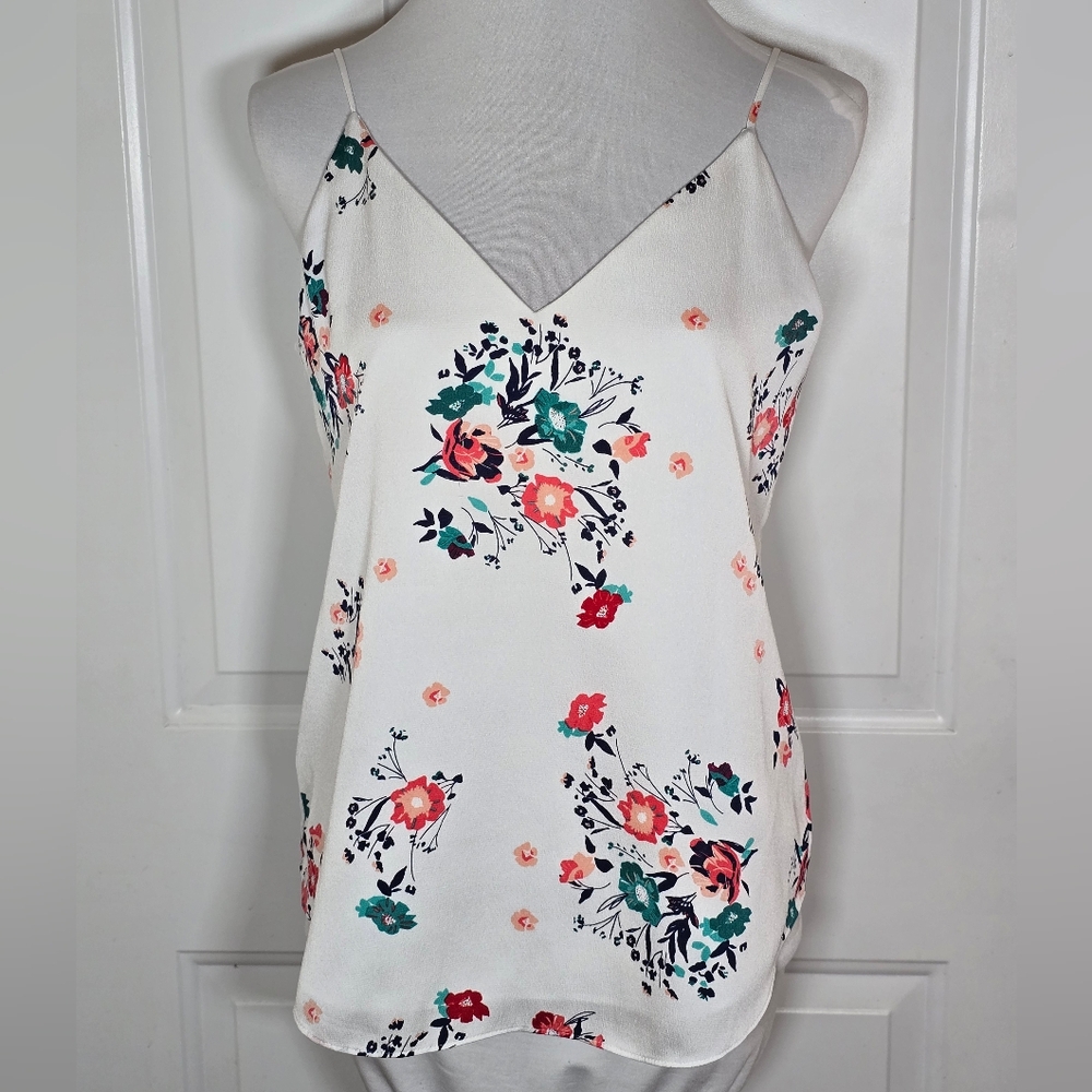 Express White Floral Print Women's Camisole Top Size Small Petite Flowers Lined